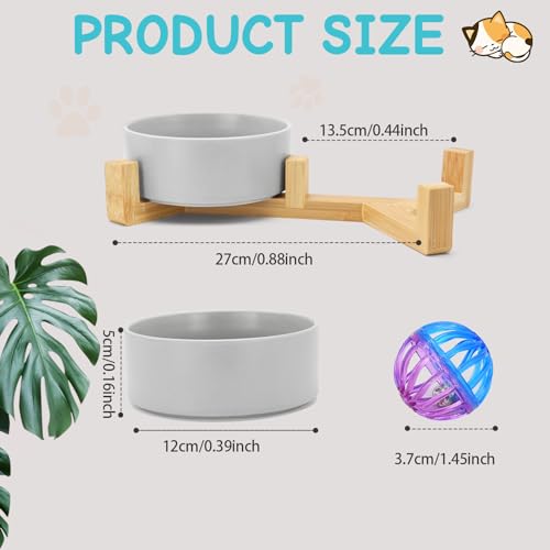 Grau Keramik Hundenapf Katzennapf Fressnapf Napf für Hund Katzen mit Massivholz Ständer,Glocke und Rutschfester Unterlage,Hundenapf Keramik für Katzen Hunde Welpe Futter und Wass Wood Stand – Bild 5