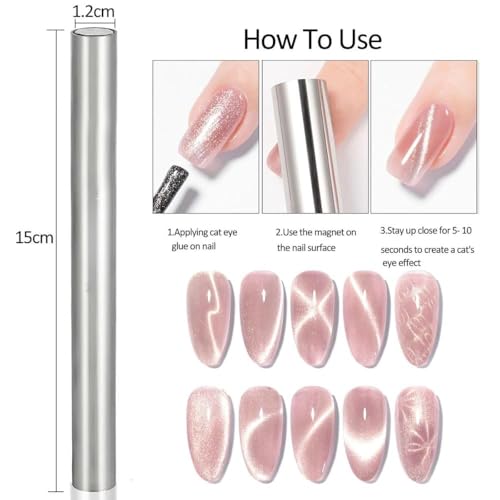 Image of THR3E STROKES 5 Pieces Cat Eye Nail Magnet for Magnetic Gel Polish - Wood Stick Design Tool for DIY Home, Salon, Studio (5PCS MINI SET)