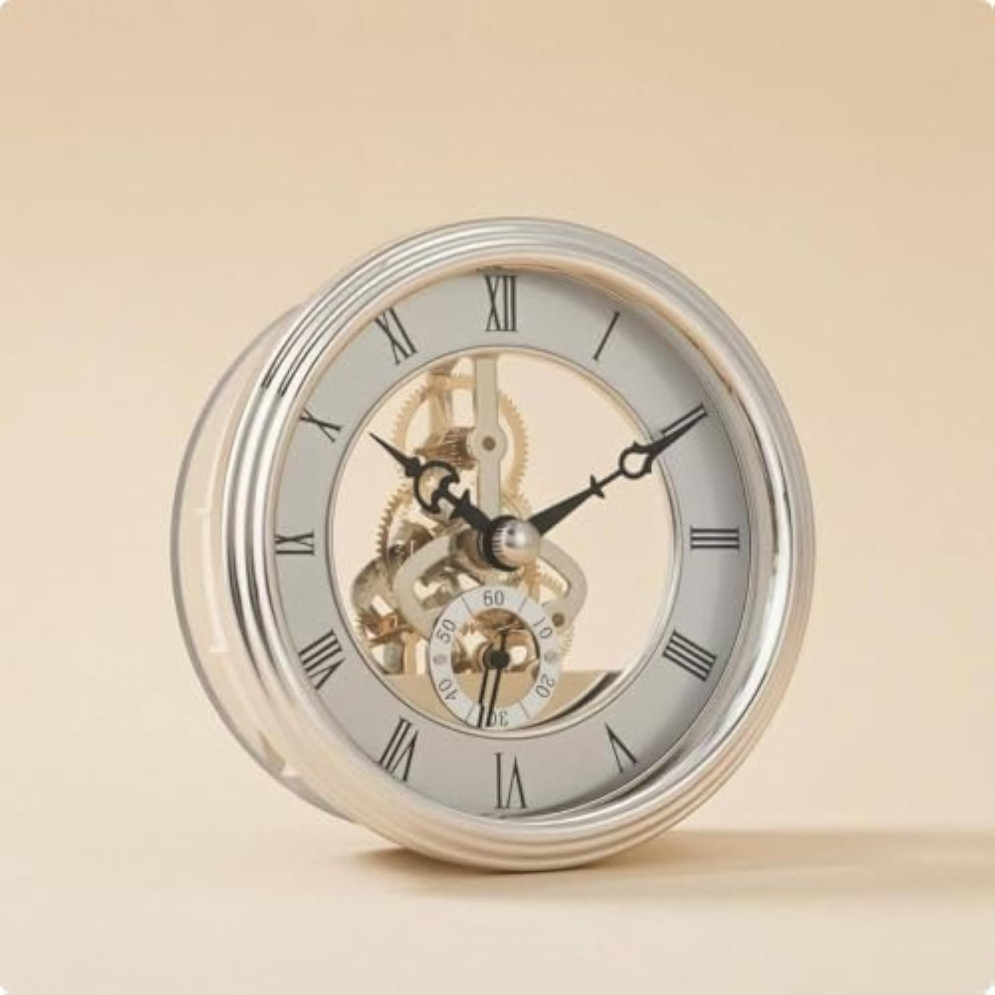 Mechanical Gears Round Timepiece with Metal-Look Bezel