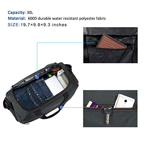 MarsBro Water Resistant Sports Gym Travel Weekender Duffel Bag with Shoe Compartment Black