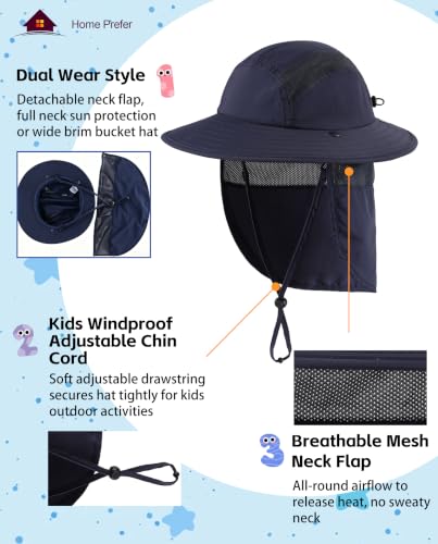 Image of Home Prefer UPF 50+ Boys Sun Hat with Neck Flap Wide Brim Summer Beach Bucket Hat for Boys Girls Toddler Kids Safari Hat