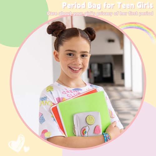 Image of Period Bag for Teen Girls Shark Week Pouch Portable Sanitary Pad Bags for Period Teen Period Pads Pouch for Panty Liners, Tampons, Menstrual Cup - Pink