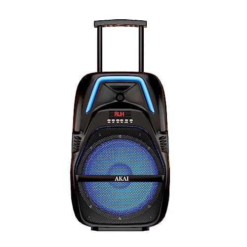 Image of AKAI PartyMate 60W Portable Bluetooth Trolley Party Speaker with Remote - 1 Year Warranty, Inbuilt 4000mAh Battery Karaoke System Outdoor Speaker, Wireless Mic, AUX, USB, 8 inch Driver (PM-60T)