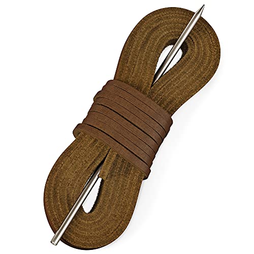 TOFL Leather Boat Shoe Lacing Kit | 45 inches | 1 Needle And 2 Strips [1 Pair] | Brown