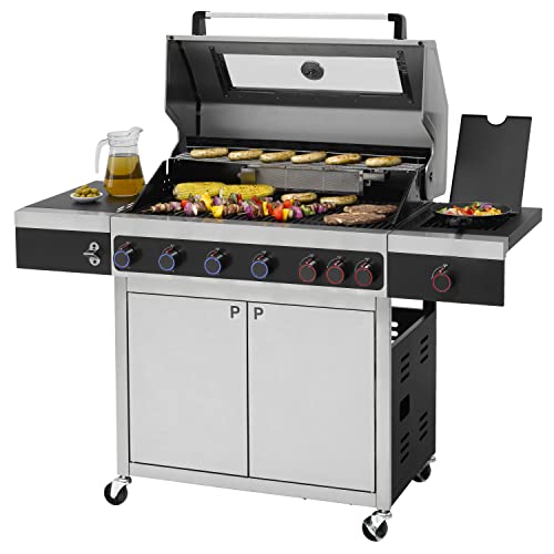 Tepro 6 Burner Gas BBQ Grill - 84 x 43cm | Outdoor Electric Push Ignition Stainless Steel & Powerzone Burner Barbecue with Lid | Easy Set Up & Accessories Included | Home & Garden Cooking