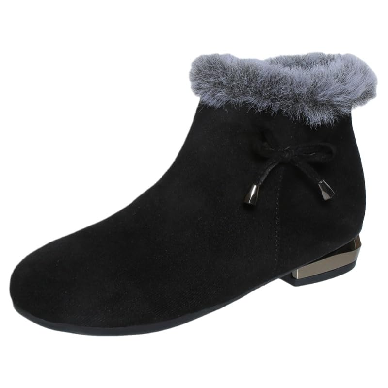 Womens round-toed warm short boots with side zippers comfortable soft suitable autumn and winter daily commuting