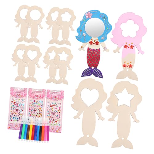 Garneck 1 Set Mermaid Mirror Craft Kit DIY Handheld Mirrors with Painting Brushes for Princess Party Favors High Definition Reflection Aesthetic Home Decor Fun Craft Activities
