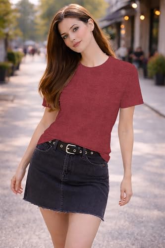 Image of London Hills Tshirt for Woman | Tops for Woman | t Shirt for Woman's Relaxed Fit Round Neck | Tops for Women Western Half Sleeve Melange Textured | Women top's | Women's tees | Women' t Shirt