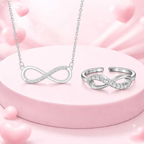 Image of Nilu's Collection Infinity Pendant Necklace with American Diamond Stones For Women| Lightweight | Anti-Tarnish | Anti- Tarnish | Office Wear