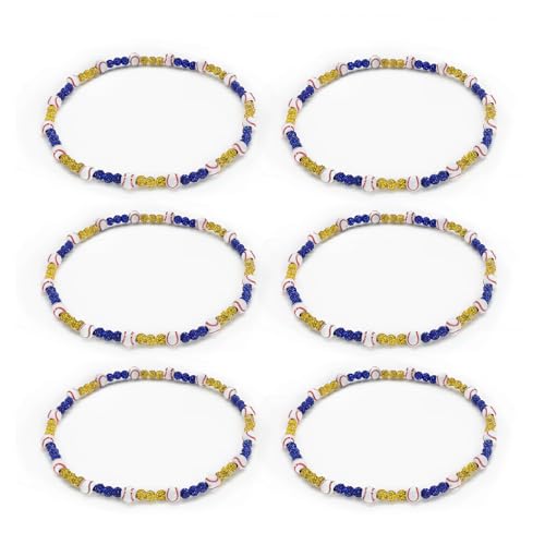6 Pcs Bling Baseball Beaded Necklace Ice Collection Baseball Necklace Gifts for Baseball Team Lovers Fans