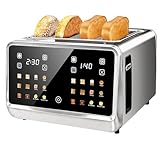 4 Slice Touch Screen Toaster with LCD Display Stainless Steel Digital Toasters 6 Bread Types& 6 Shade Settings Smart Extra Wide Slots Toaster With Bagel Cancel Defrost Reheat Functions