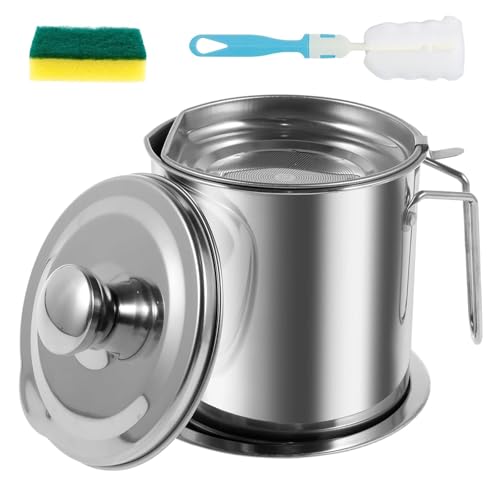 KanDuo Récipient de stockage d'huile, récipient de graisse de bacon de 51/68 oz avec crépine, pot de filtre en acier inoxydable, économiseur antidérapant(2L)