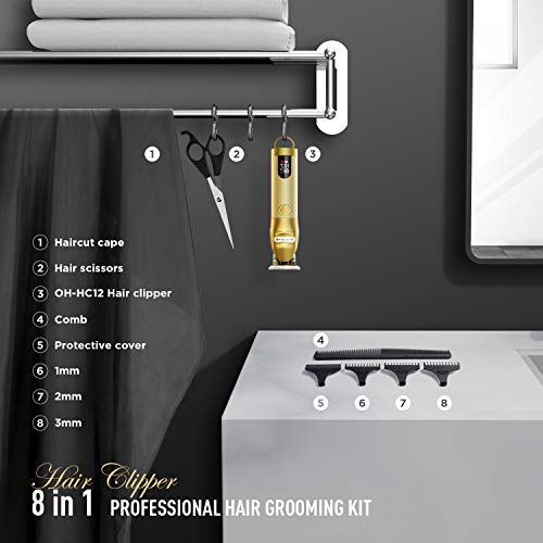 Mens Hair Clippers, All IN 1 Cordless Outlining Trimmer Hair Cuttings Kit, Barber trimmer For Men, LCD Display Zero Gapped Detail Barber Beard Trimmer, Gold