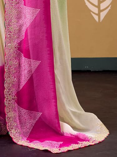 Image of SIRIL Women's Chiffon Bandhani Printed Saree, Sequence Embroidery Border