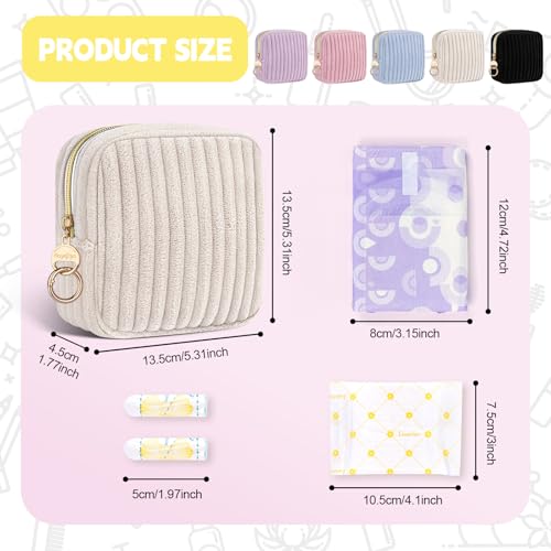 Image of Period Bag for Teen Girls, Corduroy Sanitary Napkin Storage Bag, Fluffy Menstrual Pad PouchTampon Holder for Purse (Blue)