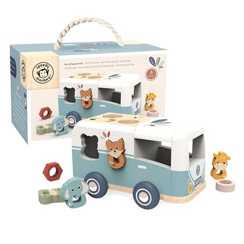 Trieur de formes Van Speedy Monkey en bois jouet d'éveil 12 mois