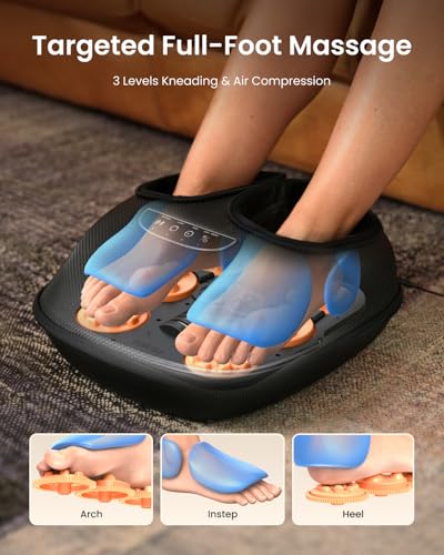 Image of RENPHO Foot Massager with Heat [2026 Upgraded], 3 Levels Compression Deep Kneading, FSA Eligible HSA Shiatsu Massager for Plantar Fasciitis, Father Day Gifts for Husband Men, Size Up to 13 inch, Black