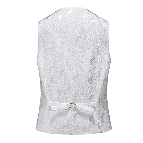 MOGU Mens Slim Fit Suit Vest Black White Floral Waistcoat2