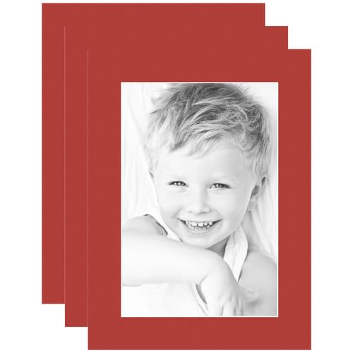 8x12 Deep Red/Deep Red Custom Mat for Picture Frame with 4x8 Opening Size (Mat Only, Frame NOT Included) - 3 Pack