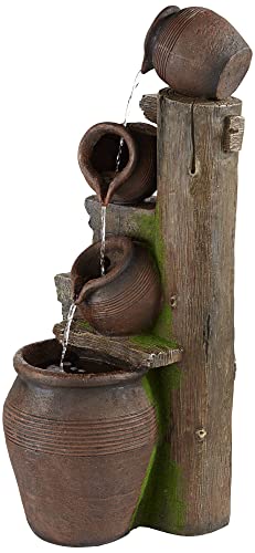 Four Jug 39 1/4" High Large Rustic Indoor Outdoor Decor Faux Stone Floor Fountain with Light LED Waterfall Cascading Standing Water Feature for Outside Garden Patio Yard Backyard - John Timberland - Image 9
