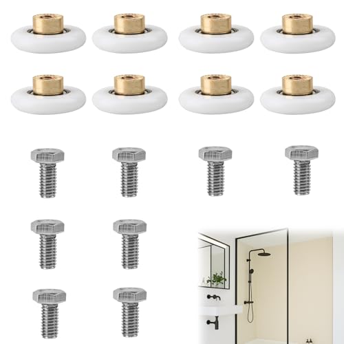 Huybaa 8 Piezas Rodamientos Mampara Ducha 20mm - Ruedas Correderas para Puerta de Cristal Baño con Tornillo M6, Repuesto para Mamparas de Ducha