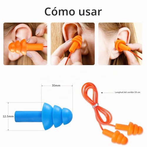 Miniatura 7 de 6 Pares Tapones De Oídos De Silicona Reutilizables - Reducción De Ruido, Impermeables Para Natación, Dormir, Trabajar, Estudiar Y Lugares Ruidosos