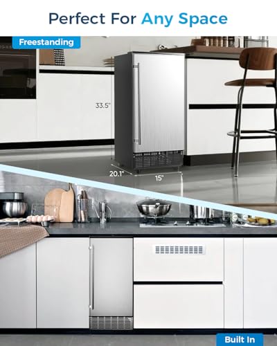 Image of Feelfunn Commercial Ice Maker Machine - 85Lbs /Day, 24Lbs Storage, Built-in Undercounter Ice Maker with Auto-Cleaning & Timer, Freestanding Stainless Steel Ice Machine for Home Office Restaurant Bar