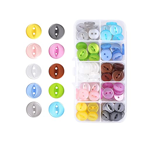 KEUGT 100 Stück runde Fisheye-Knöpfe, 2-Loch-Harzknöpfe, Bunte Bastelknöpfe für DIY Handarbeit, Stricknähen (10 Farben) Cover