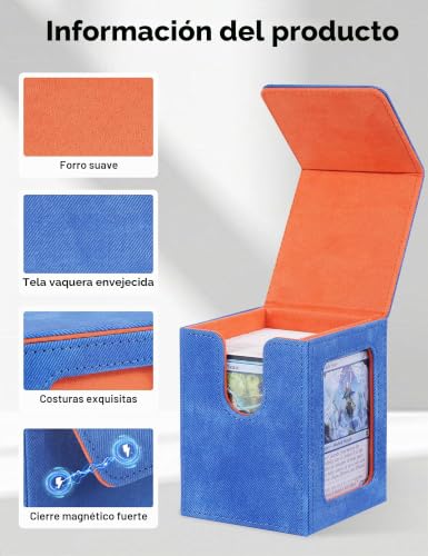 Miniatura 4 de Mtg - Caja De Mazo Con Pantalla Commander, Funda Para Más De 100 Tarjetas De Doble Manga, Caja De Almacenamiento Para Tarjetas Coleccionables Para Tcg Ptcg Sports Azul Y Naranja