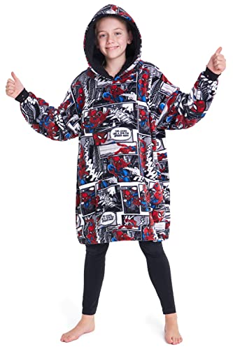 Marvel Spiderman Manta con Capucha Niño y Bolsillo Canguro Sudadera Manta Oversize Regalo para Niños para Interior y Exterior (Multi Spiderman)