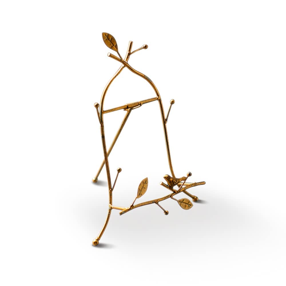 TentHome Vintage Cookbook Stand with Bird,Leaves Metal Book Stand,Picture Frame Stand, Plaque Stand,Gold (Gold)