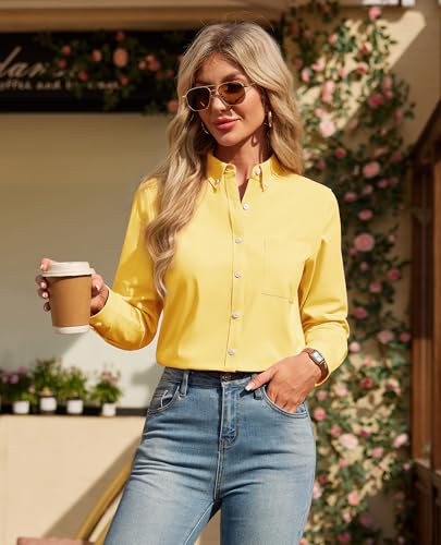 Image of siliteelon Button Down Shirts for Women Oxford Shirt Long Sleeve Classic Wrinkle Free Business Dress Shirts Work Office