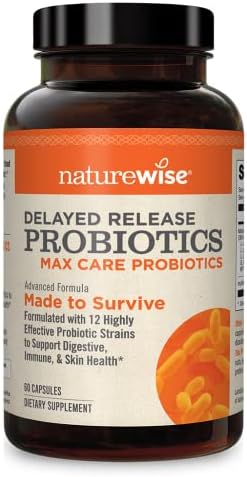 NatureWise Max Probiotics for Men & Women | Delayed Released Capsule 30 Billion CFU with 12 Highly Effective Strains, Shelf Stable [2 Month Supply – 60 Capsules]
