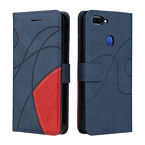 Fatcatparadise Cover per Oppo A5 / Oppo A3S, Flip Caso in PU Pelle Case Cover Libro Portafoglio Protettiva Custodia con TPU Sottile Antiurto,[Kickstand][Slot per Schede][Chiusura Magnetica] (Blu)