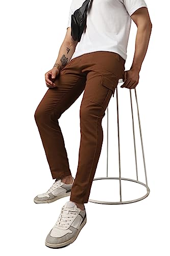 Image of Hubberholme Men's Regular Fit Cotton Trousers with Patch Pockets, Ankle Length Button Closure Cargo Chinos