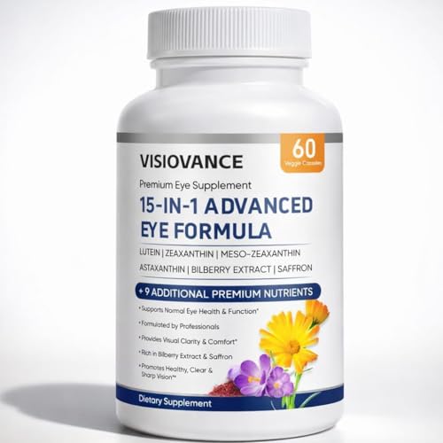 VISIOVANCE 15 in 1 Advanced Eye Formula Lutein Carotenoids Zeaxanthin & Antioxidant Blend Daily Visual Support Formula for Screen Use & Overall Eye Wellness 60 Capsules (1)