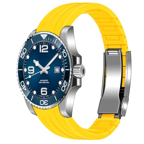 Image of Juntan 18mm 20mm 21mm 22mm Curved End Rubber Watch Band, Tapered Silicone Curved Replacement Watch Strap for Men Women with Metal Classic Diving Buckle