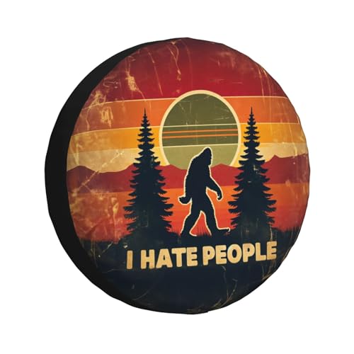 Universal Fit Spare Tire Cover for Rv, SUV, Camper Vintage Bigfoot I Hate People Tire Covers Weatherproof Wheel Protector for Camping & Travel Trailer 15 in