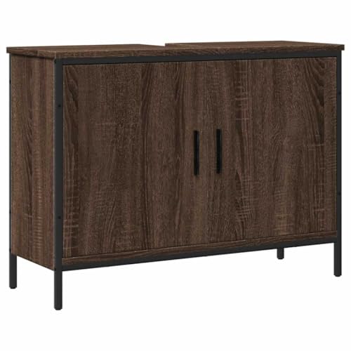 vidaXL Armario para Lavabo de Baño, Mueble Bajo Lavamanos, Almacenamiento para Champú, Decoración para Hogar, Madera de Ingeniería Roble Marrón