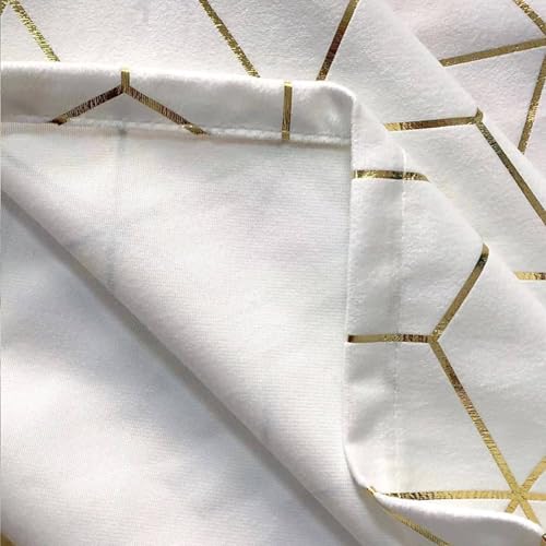 Nappe en polyester aspect velours blanc avec lignes dorées géométriques - 6