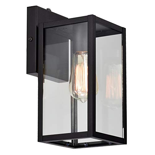 Image of MICSIU Slim 11.25 Inch Dusk to Dawn Black Outdoor Wall Light 5 inch W Farmhouse | 1 Pack Rustic Exterior Wall Sconce with Clear Glass, Outside Porch Lights for House Garage Entryway