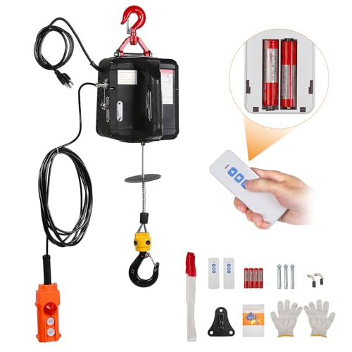 BEAMNOVA 1543lbs Portable 3-in-1 Electric Hoist Wireless Remote Control 110V 120 Volts 700kg Winch Crane Machine Hook Pulley System with Gloves