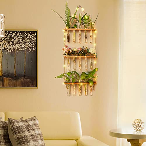 Myfinca Propagation Stations Wall Hanging Planter Terrarium With Led Lights & Wooden Stand Propogation Planters Glass Tube Vase For Hydroponic Plant Cutting Flower, Home Decor (3Tier & 16Tubes) #TOP4