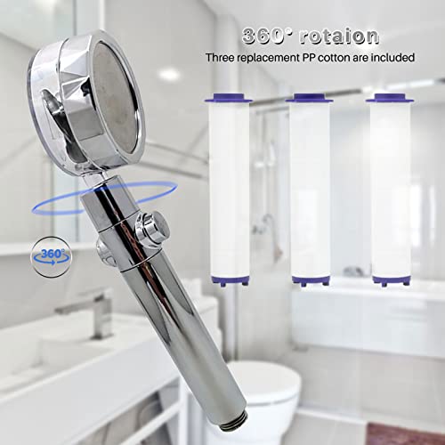 Duschköpfe Hochdruck , Badinstallationen Shower Head,360°Brausekopf,Filter PP BaumwolleWassersparend Druckerhöhung Chrome Duschbrause für Baden - Image 6