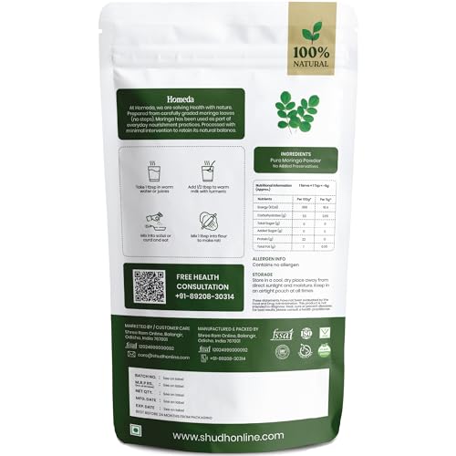 Image of Shudh Online Moringa Leaves Powder Organic, Murungai Leaf powder (500 Grams), Munagaku, Muringayila, Moringo, Morigana, Muringa for hair growth, weight loss, face, tea