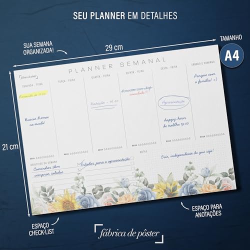 Planner Agenda Semanal Floral - 50 folhas - tamanho A4