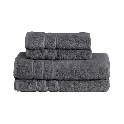 Mosobam Luxury Turkish 4pc Towel Set 30X58 16X30 Charcoal Gray (Dark Grey) 700 GSM Bamboo Viscose & Aegean Turkish Combed Cotton Cover