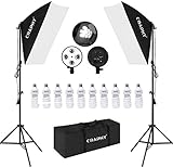 10x BOMBILLA LUZ NATURAL: luz fluorescente 45W 5500K, vida útil de 10,000 horas. Ahorra hasta un 80% de energía. La portalámparas de rosca E27 tiene 2 interruptores para controlar las 4 luces de fotografía por separado.