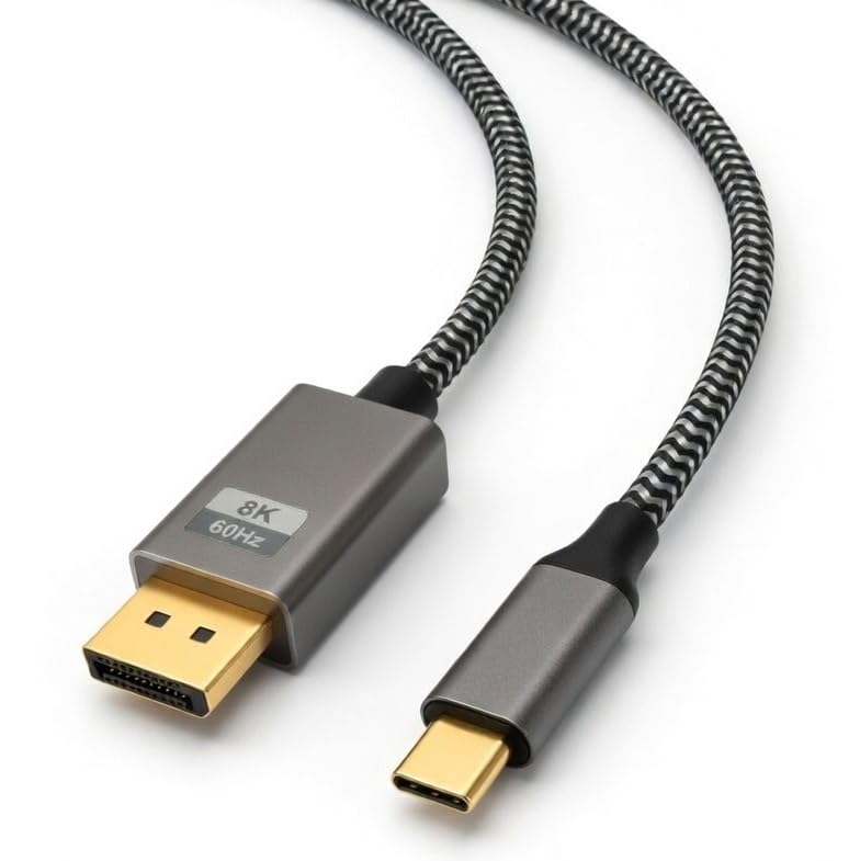 USB C to Display Port DP1.4 Braided Cable 1.8m 8K@60Hz 4K@144Hz HDR Thunderbolt 3/4 Compatible with MacBook Pro/Air iMac Dell XPS Lenovo Yoga Laptop to Monitor Unidirectional (1.8 metres)