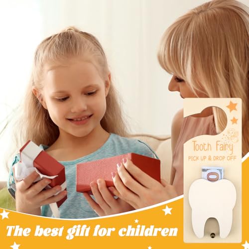 Image of DoubleFill Fairy Tooth Gift Holder Bag Door Hanger Lost Teeth Keepsake Box Tooth Fairy Kit Stores Back to School Gift for Lost Teeth Boy Girl Primary School Classroom Gifts(Classic,Yellow)